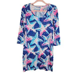 LILLY PULITZER Beacon Dress INDIGO STAR STRUCK BLUE Starfish size XXS 3/4 Sleeve